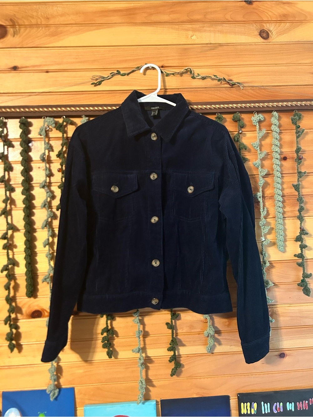 F21 Navy Corduroy Cropped Jacket